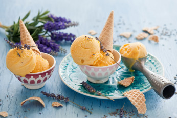 Картинка еда мороженое +десерты лаванда вафли
