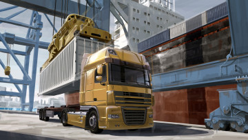 Картинка рисованные авто мото трейлер фура порт грузовой euro truck фургон тягач