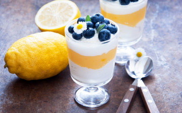 Картинка еда мороженое +десерты milkshake blueberries lemon молочный коктейль ягоды черника лимон ромашка