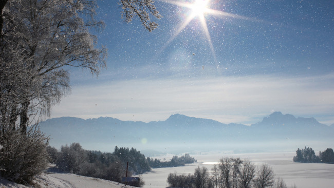 Обои картинки фото природа, зима, снег, деревья, горы