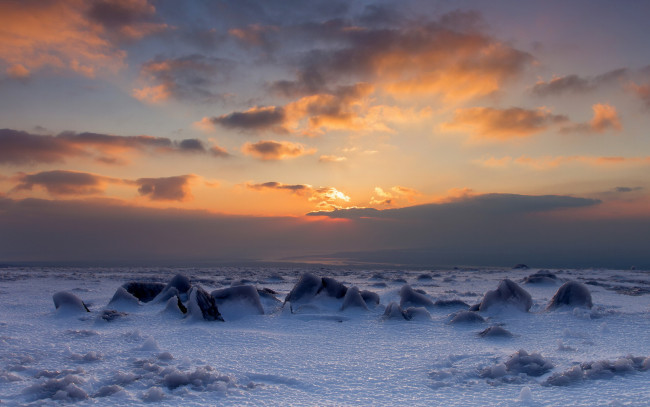 Обои картинки фото природа, зима, лёд, небо, закат