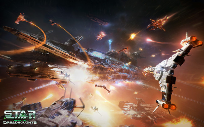 Обои картинки фото star conflict,  dreadnought, видео игры, - star conflict,  dreadnoughts, космические, корабли, сражение