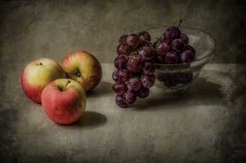 обоя рисованное, еда, яблоки, виноград