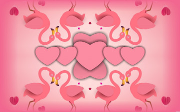 обоя векторная графика, сердечки , hearts, сердечки, фламинго