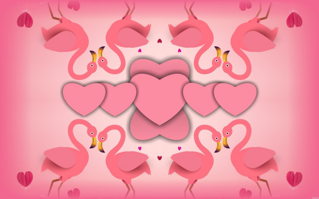 Обои картинки фото векторная графика, сердечки , hearts, сердечки, фламинго