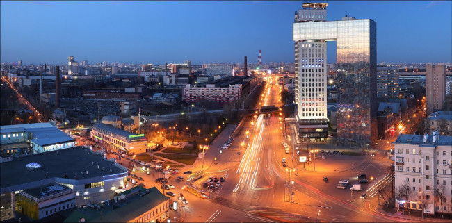 Обои картинки фото города, москва , россия, москва, площадь, рогожская, застава, ночь, огни, город