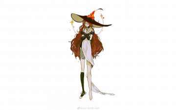 обоя аниме, магия,  колдовство,  halloween, девушка, шляпа