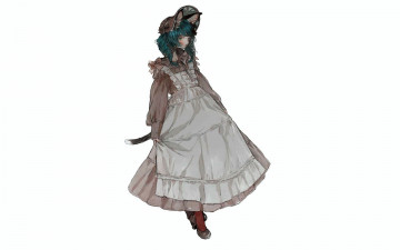 Картинка аниме животные +существа девочка шляпа ушки хвост платье