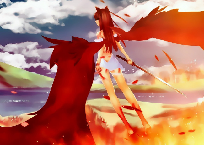Обои картинки фото аниме, bakuretsu tenshi, девушка, меч, крылья