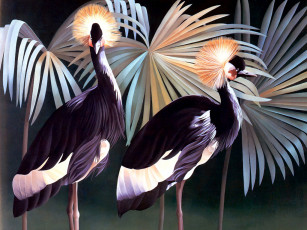 Картинка рисованные животные птицы журавли хохлатый