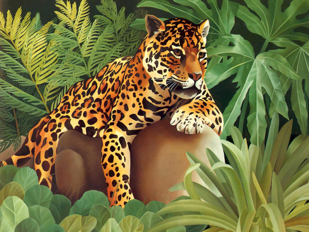 Обои картинки фото рисованные, животные, ягуары, леопарды