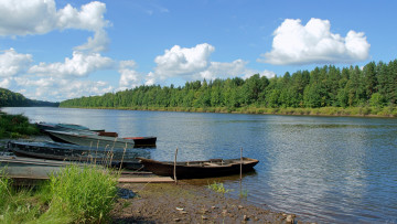 Картинка ветлуга природа реки озера лес лодки река берег