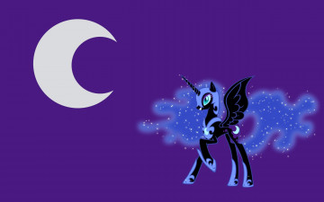 обоя мультфильмы, my little pony, месяц, луна, ночь, крылья, рог, пони, лошадь, night, my, little, pony