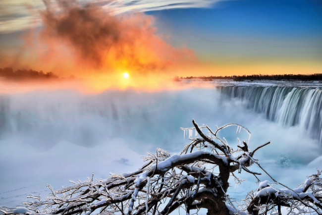 Обои картинки фото природа, водопады, зима, утро
