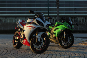 Картинка мотоциклы разные+вместе ступени площадка пара Ямаха кавасаки