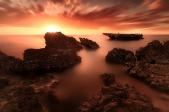 Картинка природа восходы закаты скалы море des небо закат