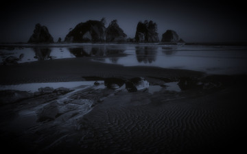 Картинка природа побережье пляж море камни ночь