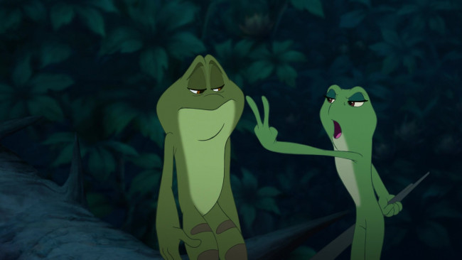 Обои картинки фото мультфильмы, the princess and the frog, растение, лягушка, двое