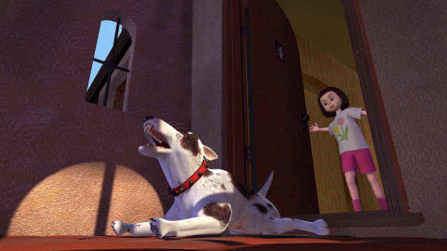 Обои картинки фото мультфильмы, toy story, дверь, ошейник, девочка, собака