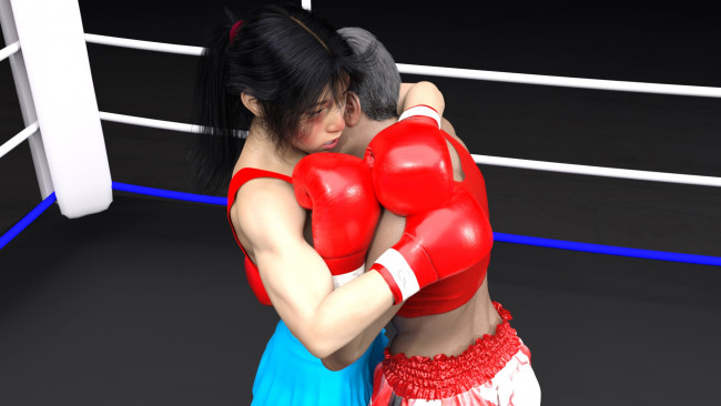 Обои картинки фото 3д графика, спорт , sport, ринг, бокс, фон, взгляд, девушки