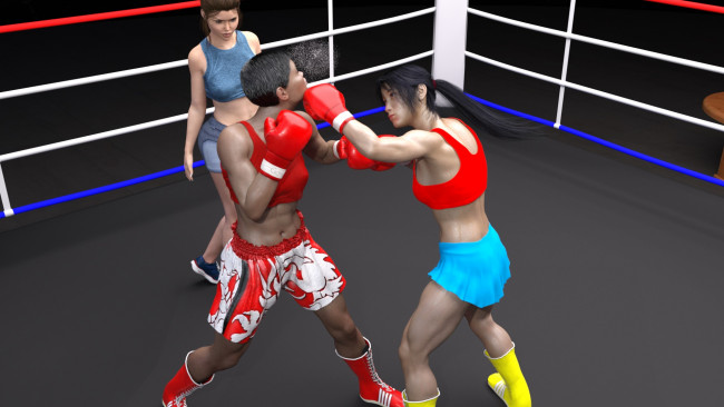 Обои картинки фото 3д графика, спорт , sport, ринг, девушки, взгляд, фон, бокс