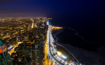 Картинка города чикаго+ сша панорама вечер огни