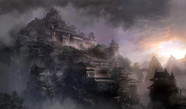 Обои картинки фото видео игры, for honor, город, горы, туман