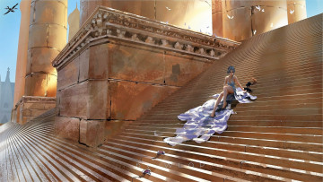 Картинка фэнтези _ghost+blade+ +призрачный+клинок девушка платье туфли кошки лестница