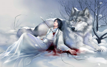 Картинка фэнтези люди волк мужчина стрела рана кровь