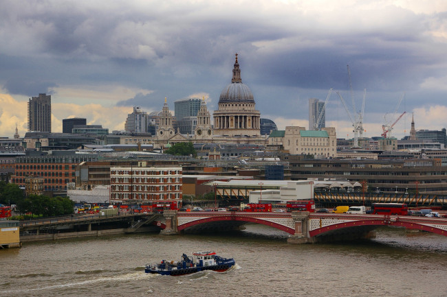Обои картинки фото лондон, города, великобритания, мост, река, купол, здания