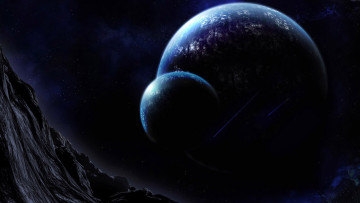 Картинка космос арт ущелье горы ночь планеты