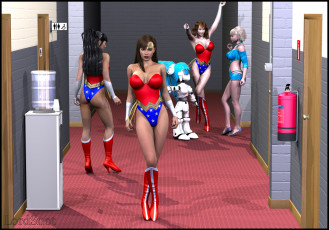 Картинка 3д+графика фантазия+ fantasy девушки коридор робот