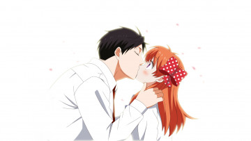 Картинка аниме gekkan+shoujo+nozaki-kun nozaki umetarou gekkan shoujo nozaki-kun арт поцелуй двое парень девушка sakura chiyo