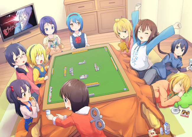 Обои картинки фото аниме, *unknown , другое, разное, девушки, игра, стол