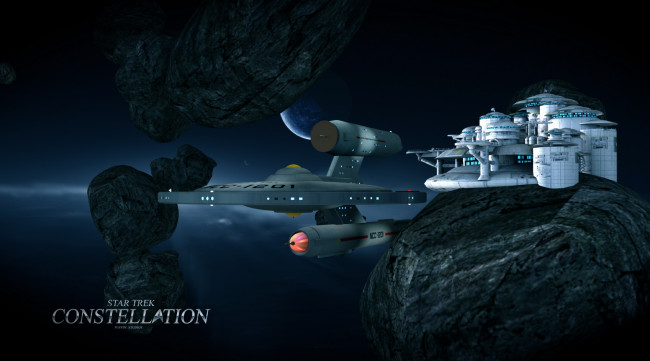 Обои картинки фото видео игры, star trek constellation, вселенная, полет, космический, корабль, метеориты