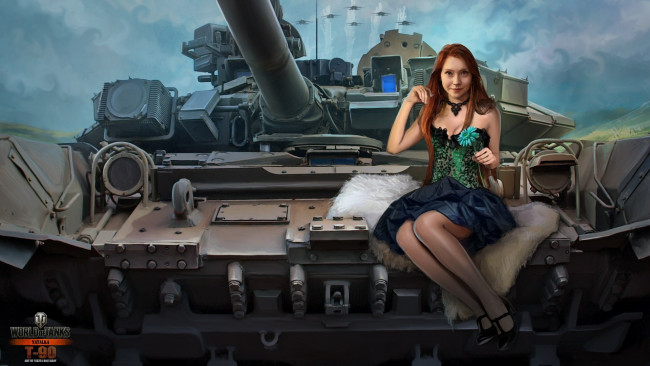 Обои картинки фото видео игры, мир танков , world of tanks, танк, девушка