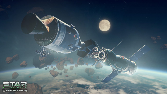 Обои картинки фото видео игры, star conflict,  dreadnoughts, вселенная, планета, полет, космический, корабль