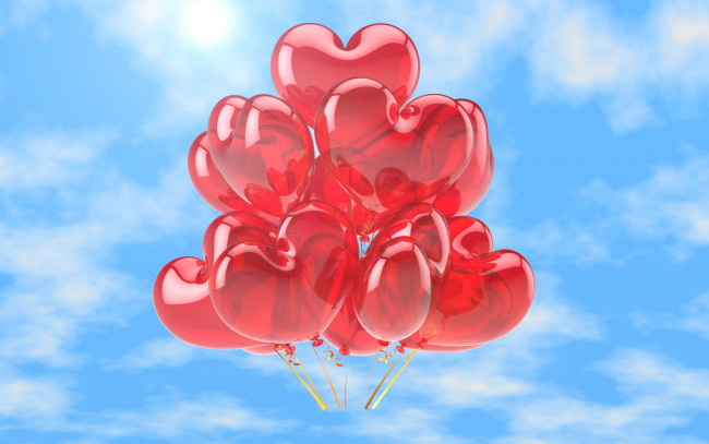 Обои картинки фото праздничные, день святого валентина,  сердечки,  любовь, сердечки, sky, love, balloons, любовь, heart, romance, happy, воздушные, шары