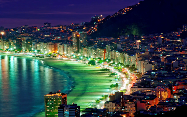 Обои картинки фото города, рио-де-жанейро , бразилия, огни, вечер