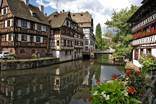 Обои картинки фото города, страсбург , франция, канал, дома, мост