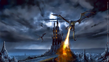 Картинка календари фэнтези 2019 calendar извержение полет крылья замок пламя дракон