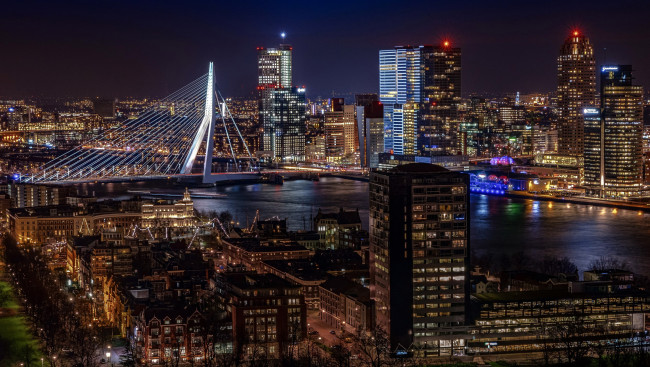 Обои картинки фото rotterdam, netherlands, города, - огни ночного города