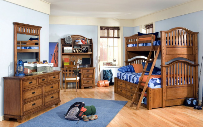 Обои картинки фото интерьер, детская комната, кровать, шкафы, фонарь