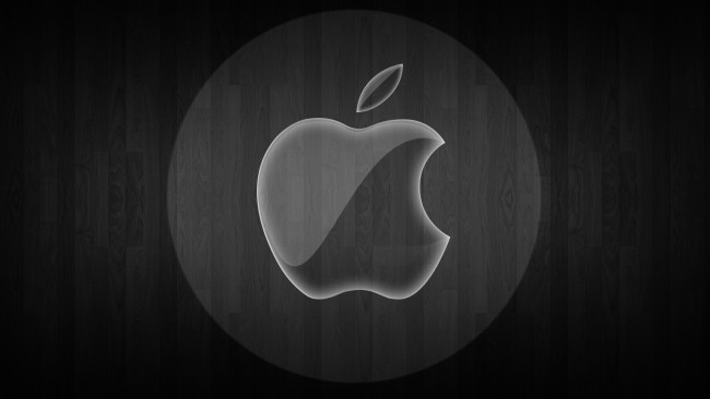 Обои картинки фото компьютеры, apple, паркет, тёмный, яблоко, логотип, фон