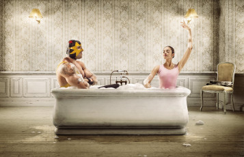 Картинка юмор приколы балерина мужик маска ванна