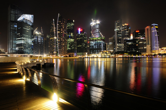 Обои картинки фото города, сингапур, огни, залив, ночь
