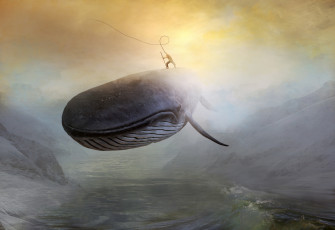 Картинка фэнтези люди иной мир кит наездник горы пролив