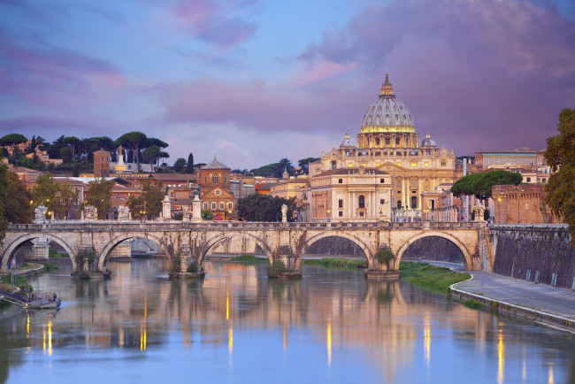 Обои картинки фото rome, города, рим,  ватикан , италия, река, мост, собор