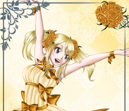 Картинка аниме fairy+tail lucy heartfilia радость цветы фон взгляд девушка