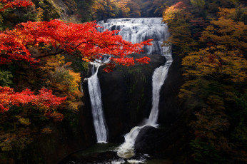 Картинка природа водопады пейзаж осень деревья поток водопад